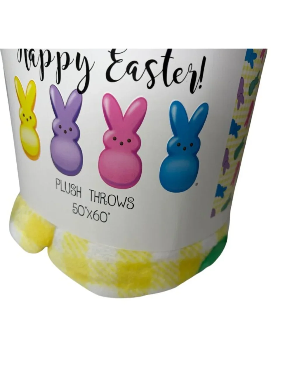 Peeps Brand Happy Easter Plush Throw Blanket 50x60 Yellow Gingham Bunny New
